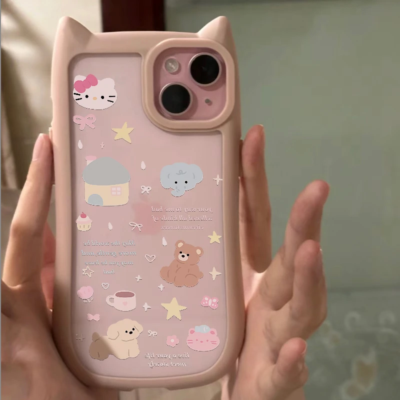 欧克里里kitty屋子立体猫耳朵适用苹果16promax手机壳iPhone15/14