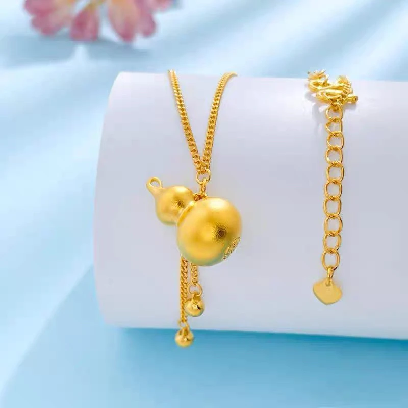 黄金足金999 福字葫芦金珠流苏调节套链送女友节日礼物