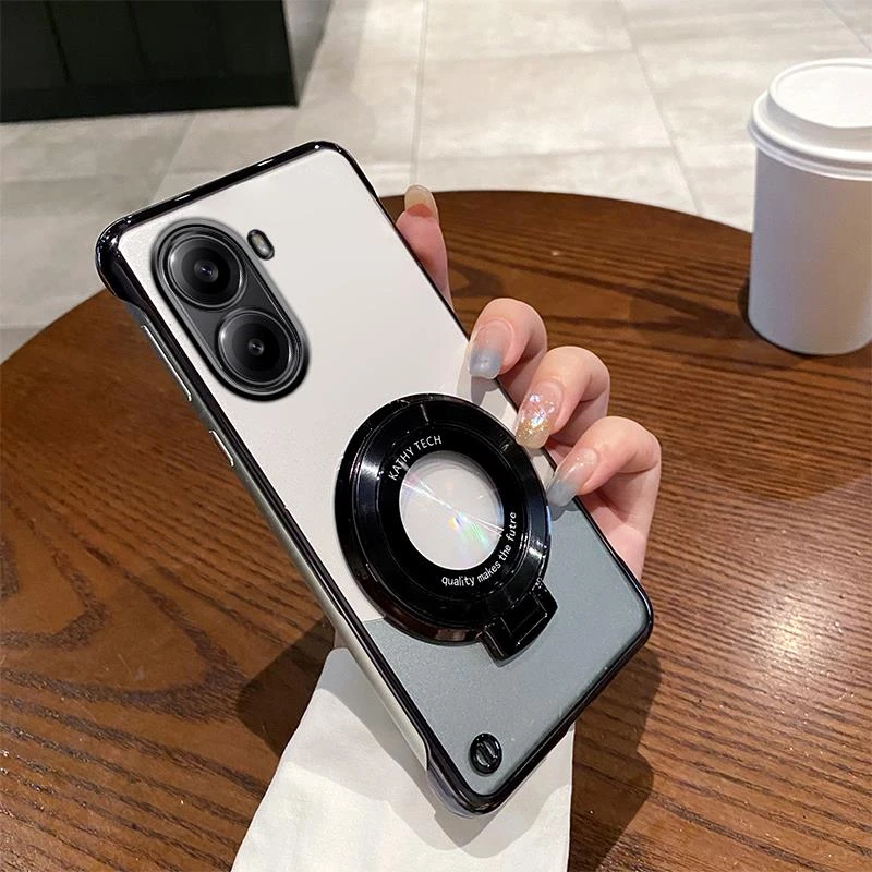 适用红米turbo4手机壳高级新款无边框电镀超薄磁吸支架简约防摔潮