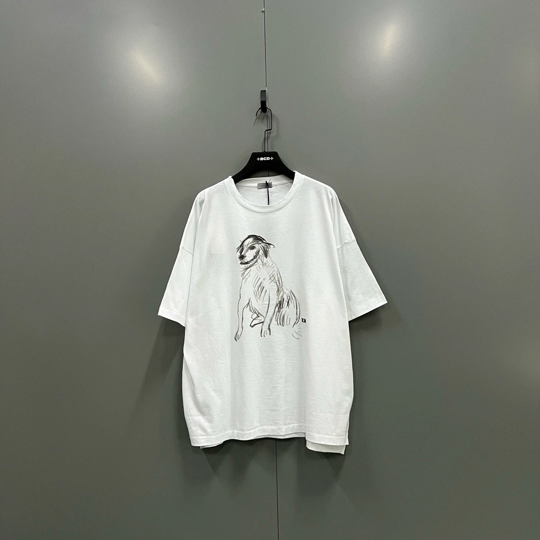 未使用 DIOR/迪奥 白色简笔画小狗印花短袖 M码*2 L  XL XXXL