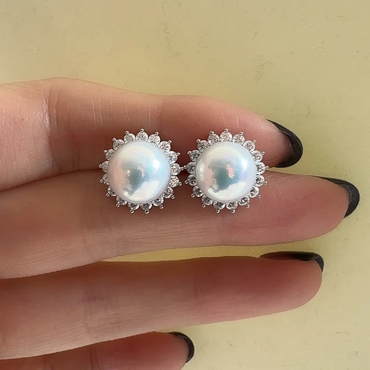 淡水珍珠耳饰银S925镶嵌