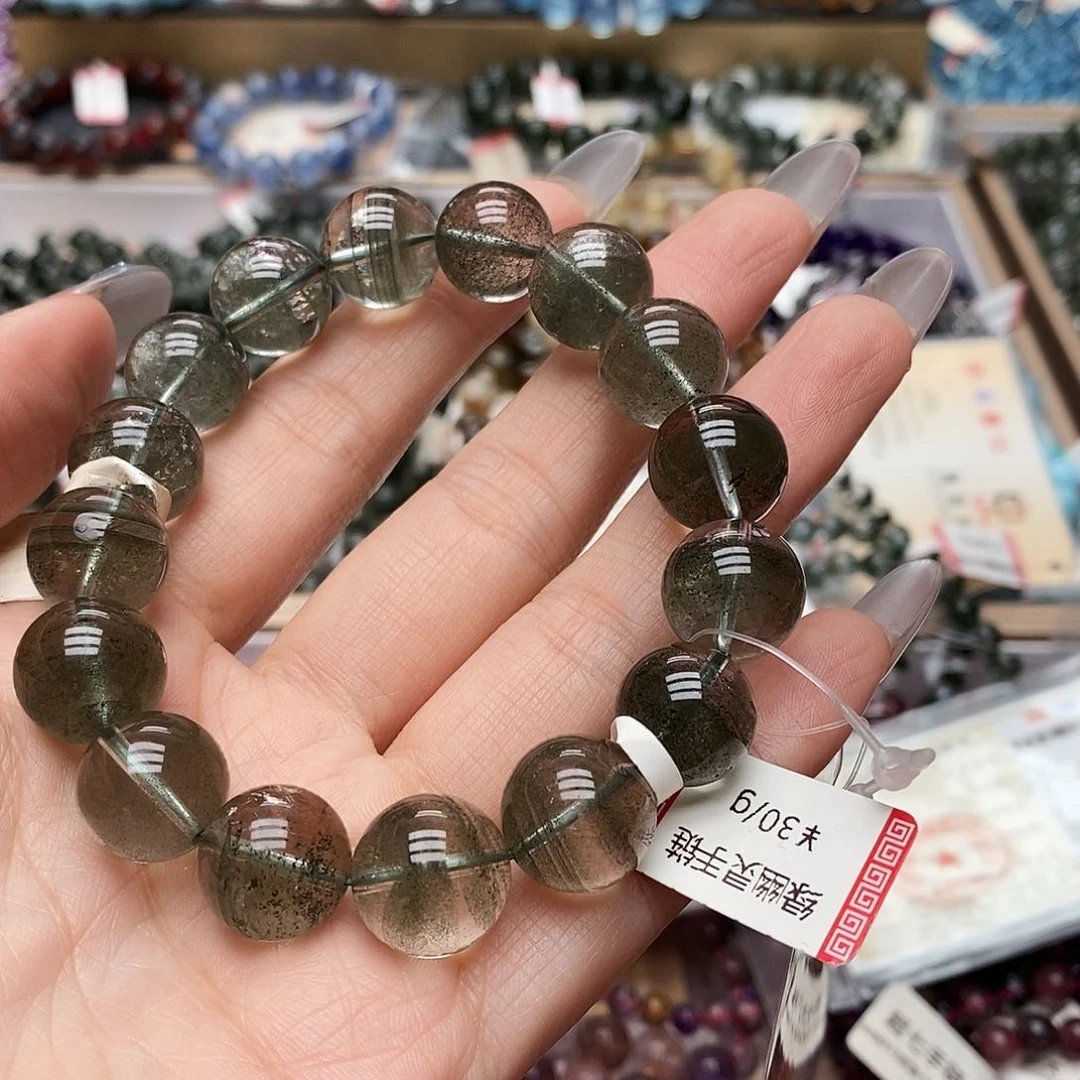 未镶嵌手链烟晶明*6g120绿幽灵千层13+