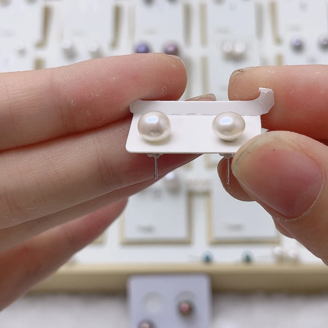 晨***露银S925镶嵌淡水珍珠耳饰