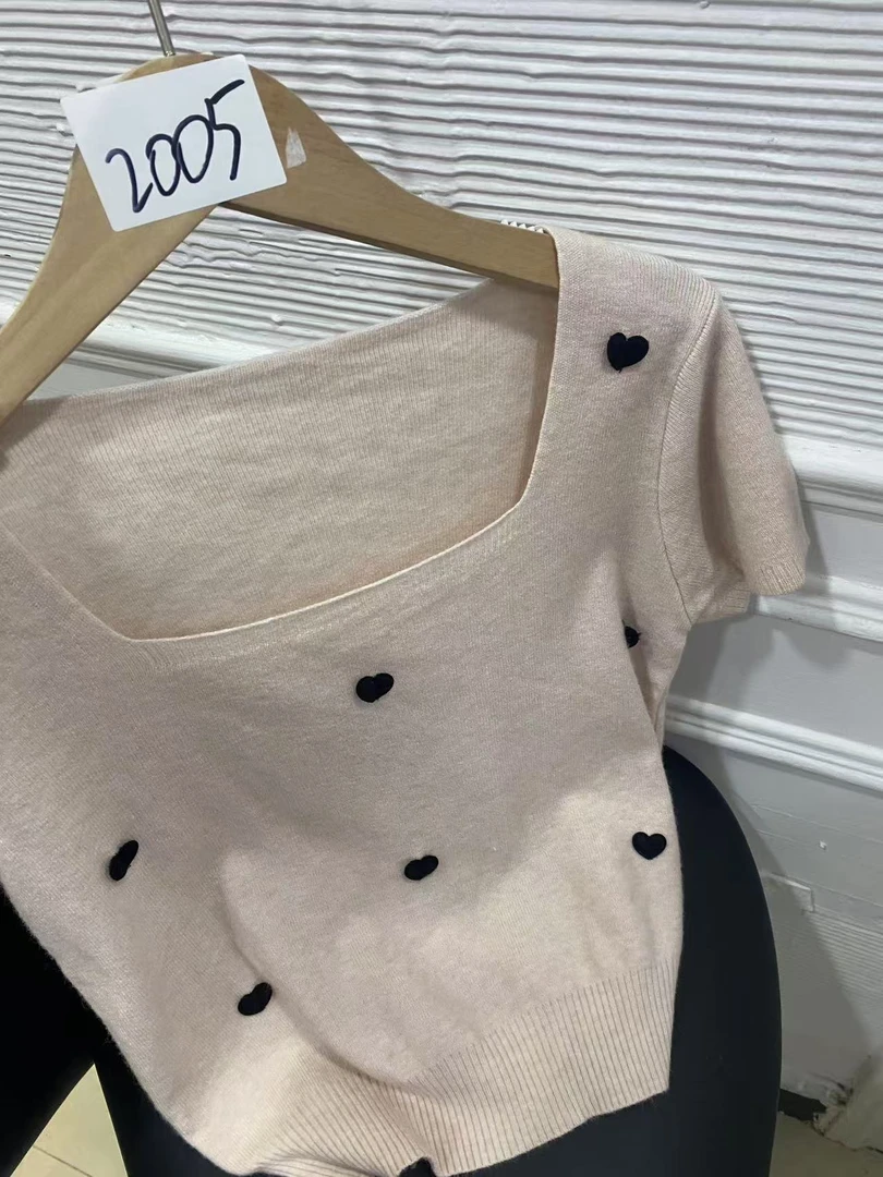 【2005】2025春季新款方领爱心短袖上衣