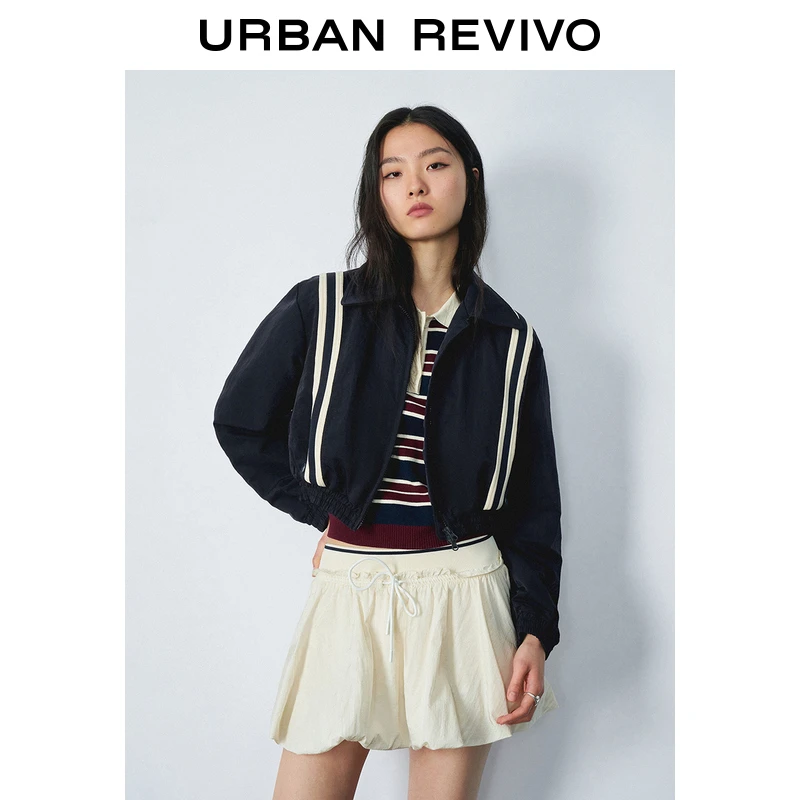 UR2025春季新款女装欧若风撞色拼接设计感双拉链外套UYU150023