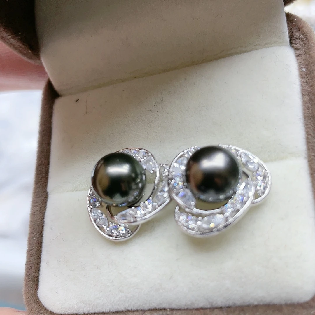 海水珍珠耳饰银S925镶嵌