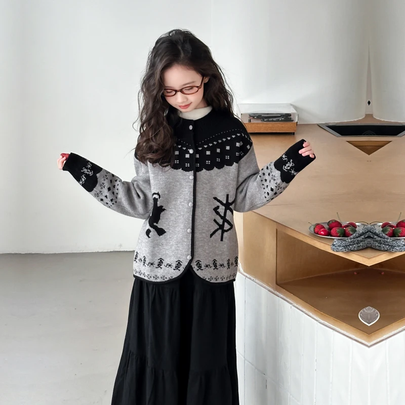儿童毛衣开衫秋季2025新款上衣秋装洋气时髦大童针织衫开衫春秋款