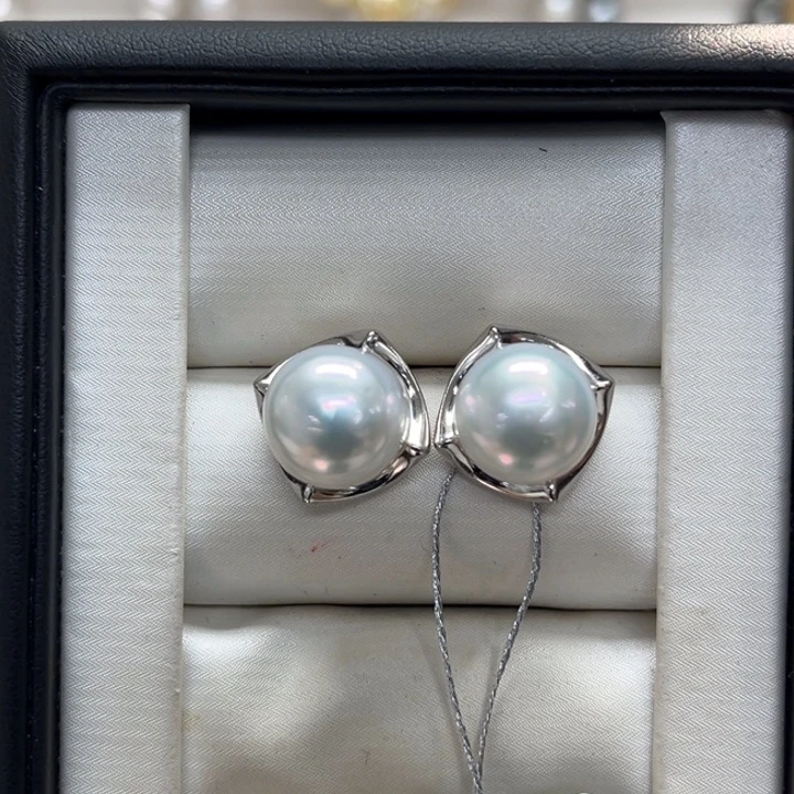 银S925镶嵌耳饰海水珍珠11-12m 63号