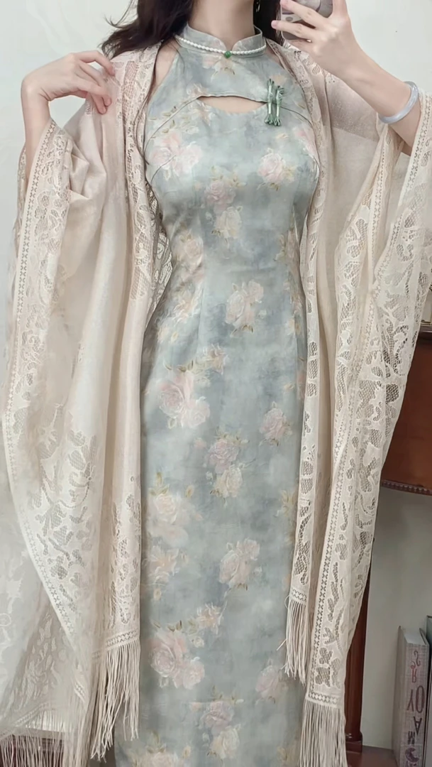 予溪自制夏季新中式国风防晒百搭长款蕾丝披肩