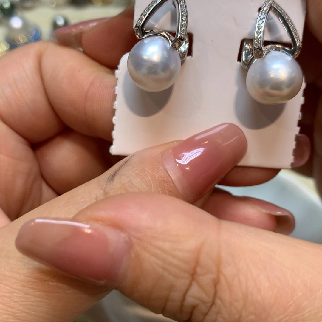 海水珍珠耳饰银S925镶嵌