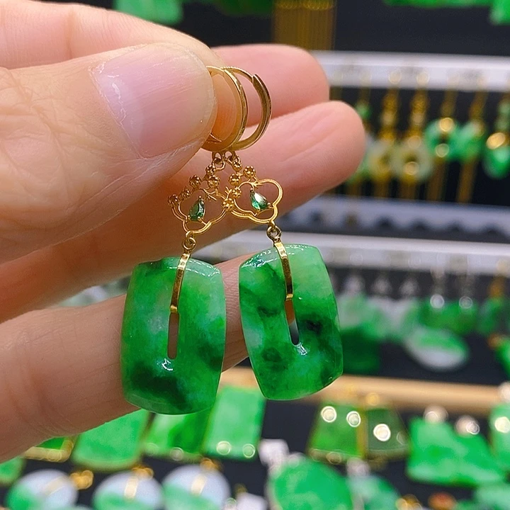翡翠耳饰18K金镶嵌耳坠