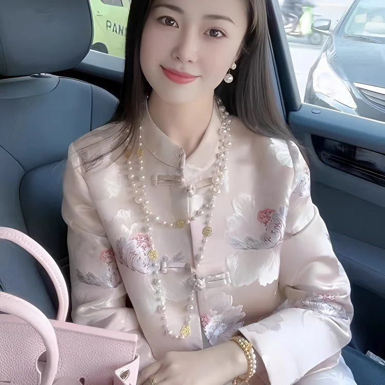 新中式国风盘扣外套女装春秋新款高级感重工时尚印花上衣外套加厚