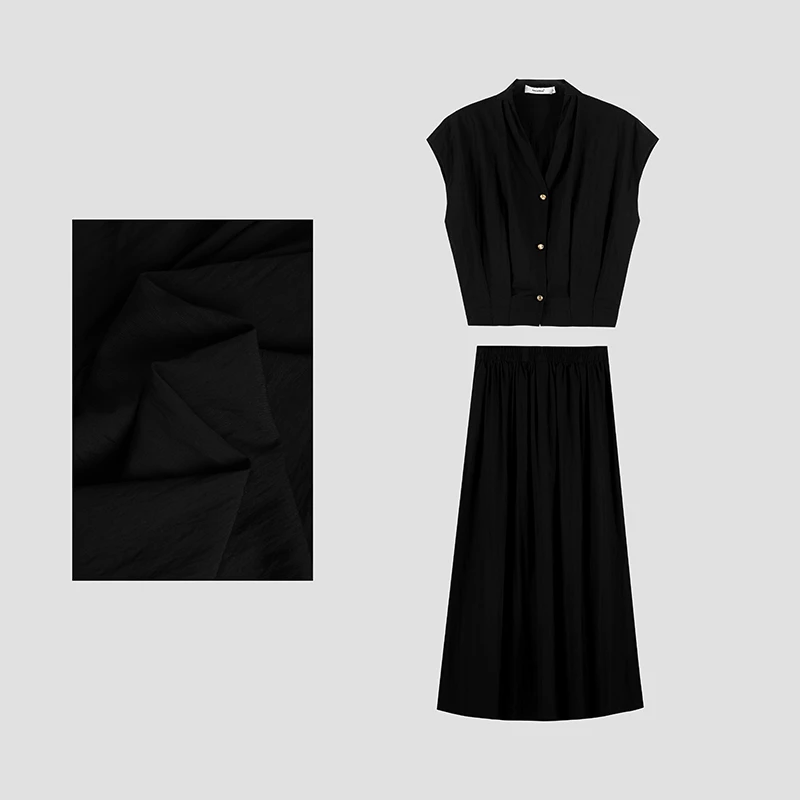 法式设计压褶收腰坎肩时尚休闲套装HBZC621066