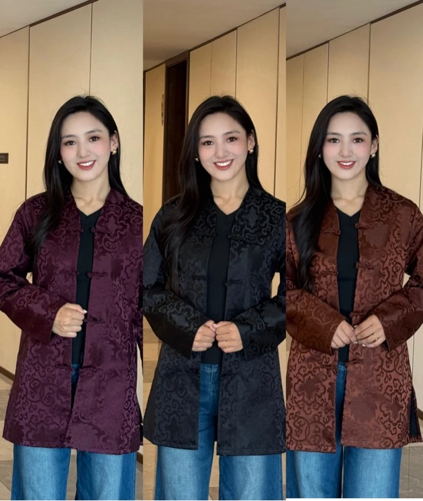 春季透气女【中长款】女装V领藏式外套仿摹本