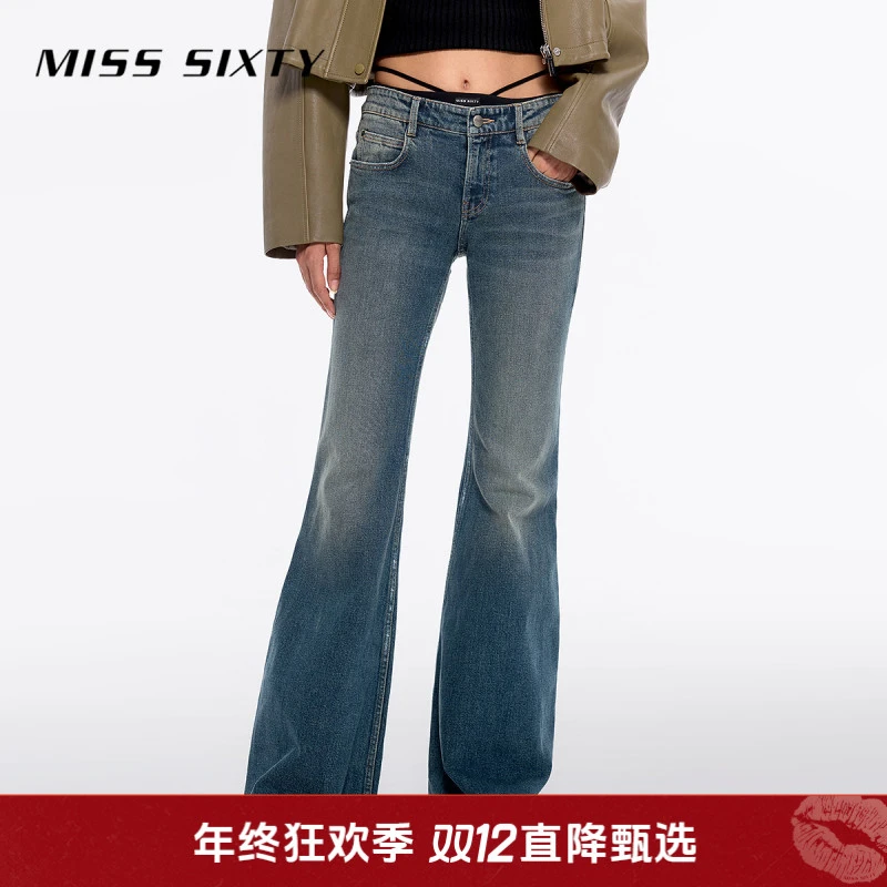 Miss Sixty牛仔裤女性感比基尼拼接腰头设计微喇裤