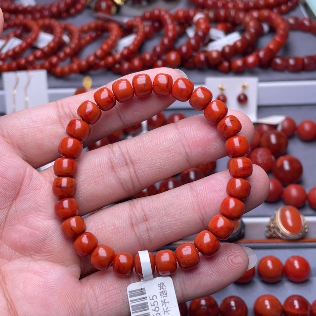南红玛瑙未镶嵌南红玉石8mm瓦西柿子红满色满肉老型手串