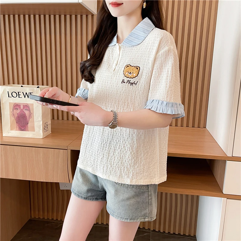 短袖t恤女夏季女装2025新款polo领学生宽松半袖夏装体恤夏款上衣