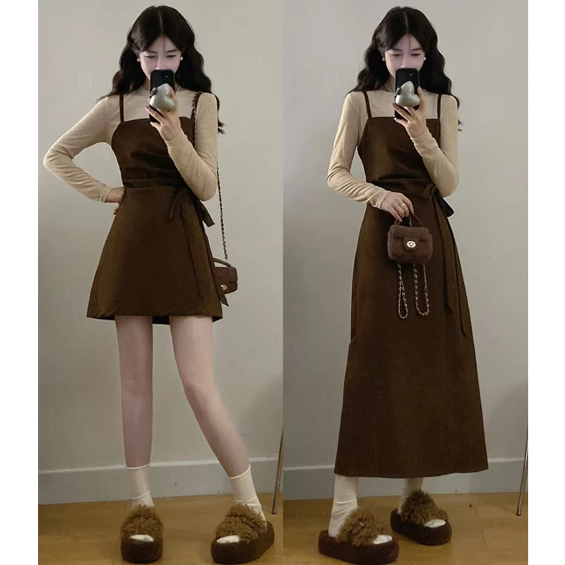 大码【琥珀流光】秋季新款小众设计感新款假两件外穿内搭件连衣裙女