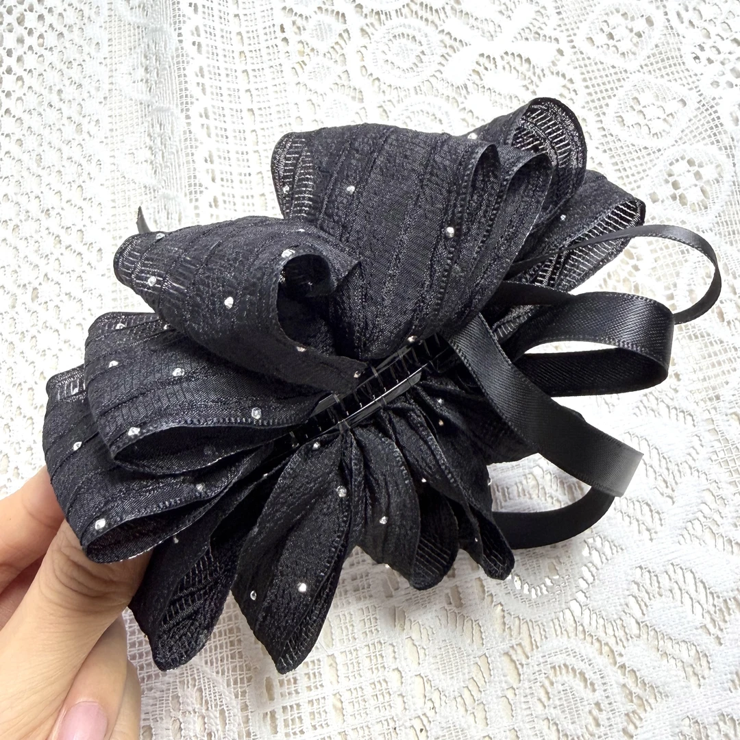 韩国Eunoia Nero氛围感气质大蝴蝶结后脑勺盘发马尾夹香蕉夹6056