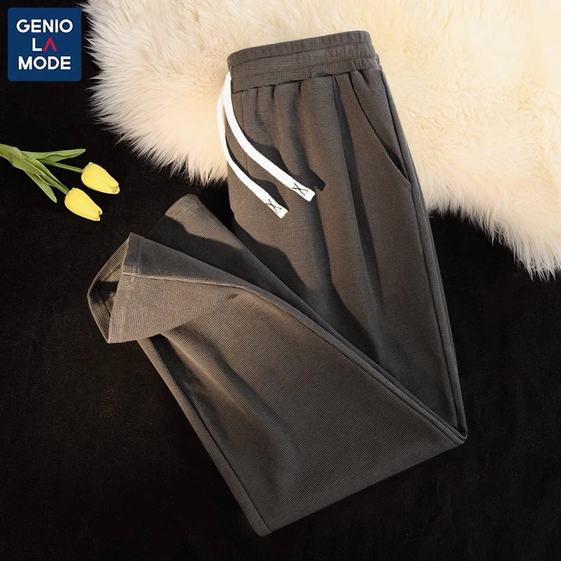 GENIOLAMODE春秋季休闲裤子男生帅气百搭锥形裤潮牌华夫格长裤男