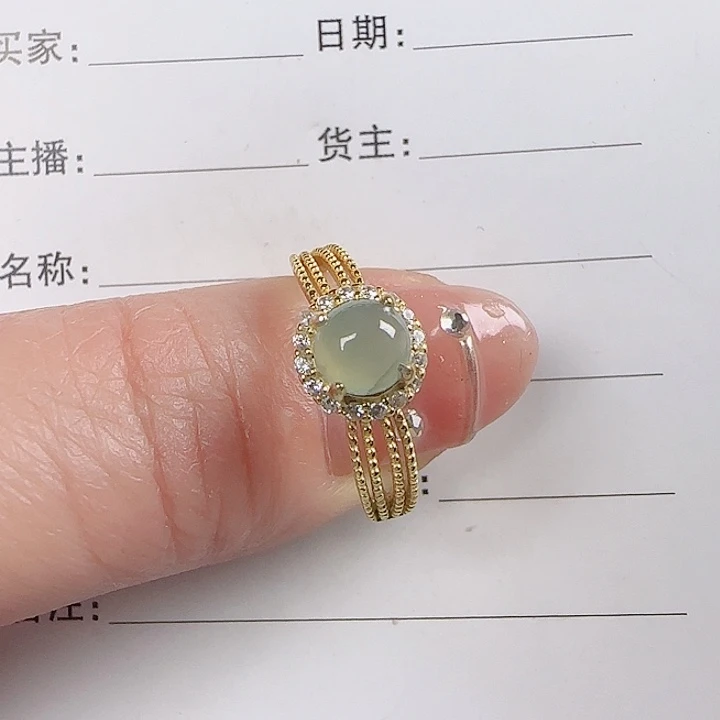翡翠戒指银S925镶嵌缅甸a货翡翠戒指s925银镶