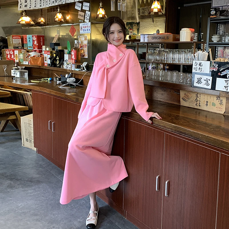 粉色韩系氛围感减龄少女风套装裙女2025春季新款上衣半身裙两件套