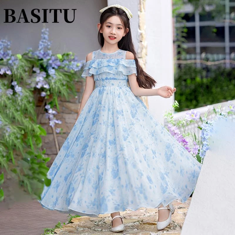 女童连衣裙夏季2025新款中大童沙滩裙雪纺儿童裙子小女孩碎花长裙