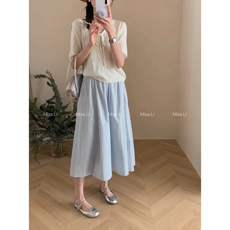 【米白色】3214超柔软高品质V领系绳上衣