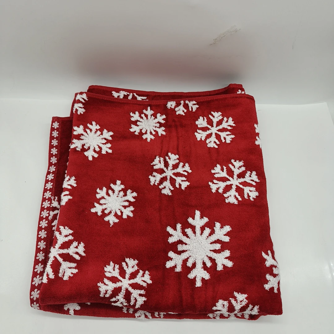 70×130雪花红色浴巾喜庆微瑕疵