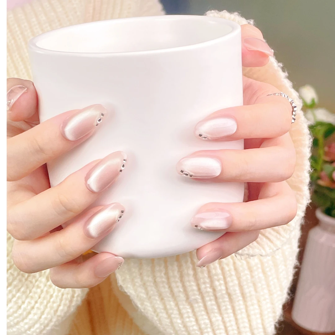 【银河梦境】穿戴甲裸色猫眼乳白渐变简约手工气质纯手工甲穿戴式