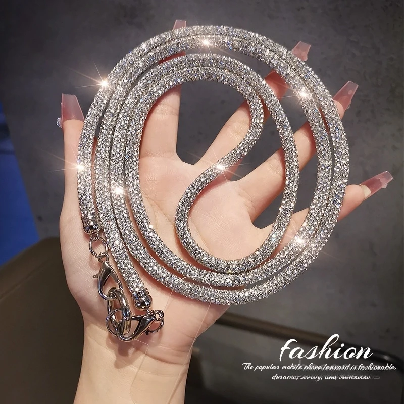 奢华高级感满钻手机挂绳长款斜挎背带手机挂链户外防丢挂件手机绳