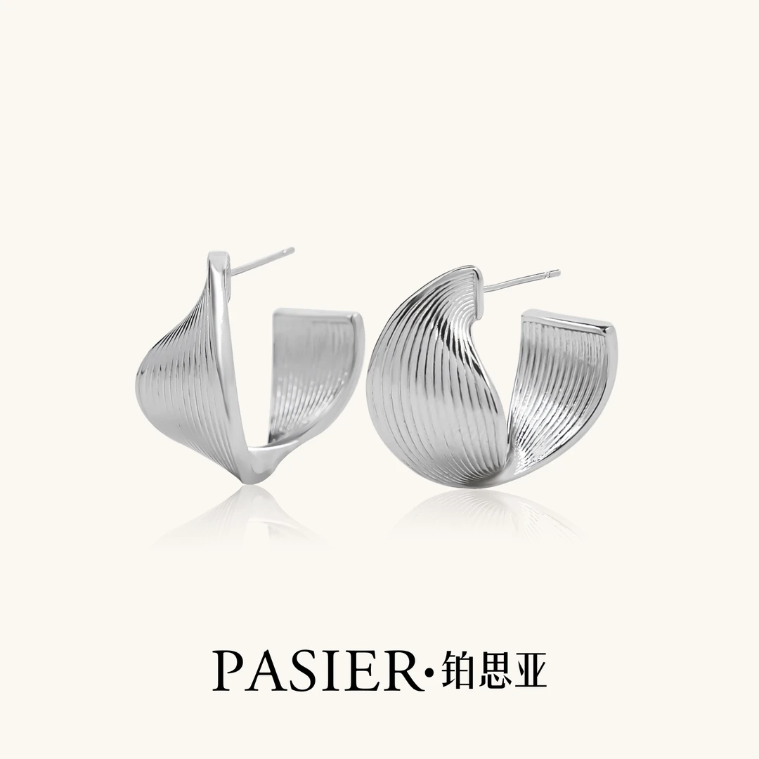 铜合金无非金属耳饰  Pasier Ora 法国小众设计感纹理耳钉GDR007