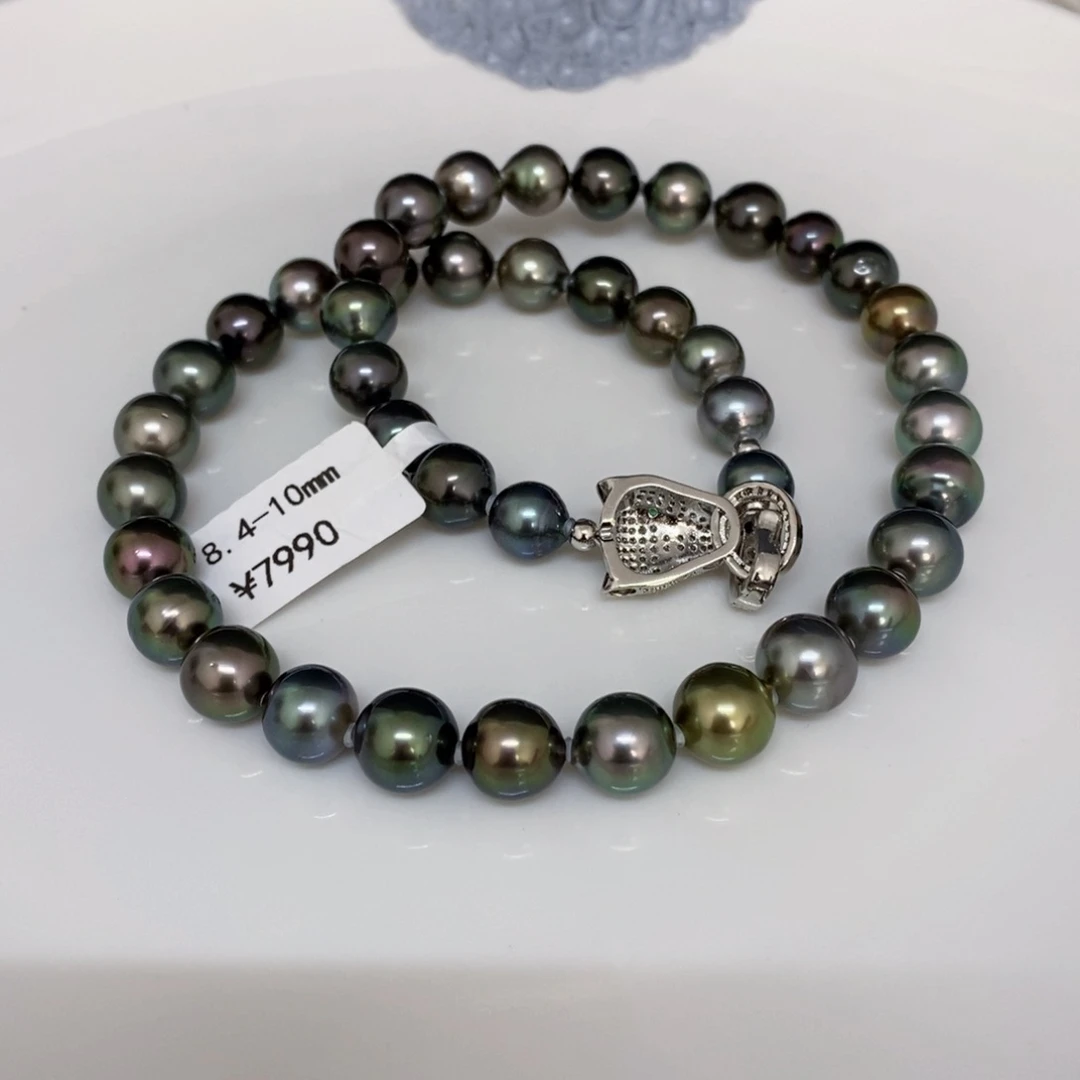 海水珍珠项链未镶嵌红**秋大溪地项链8.4-10婷