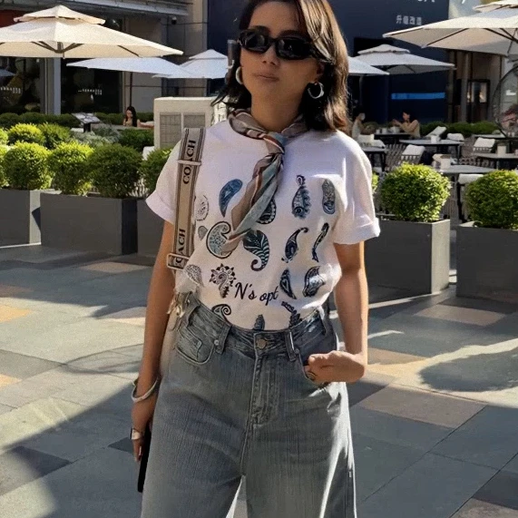 美式创意个性设计感印花短袖t恤女夏季新款时尚百搭宽松休闲上衣