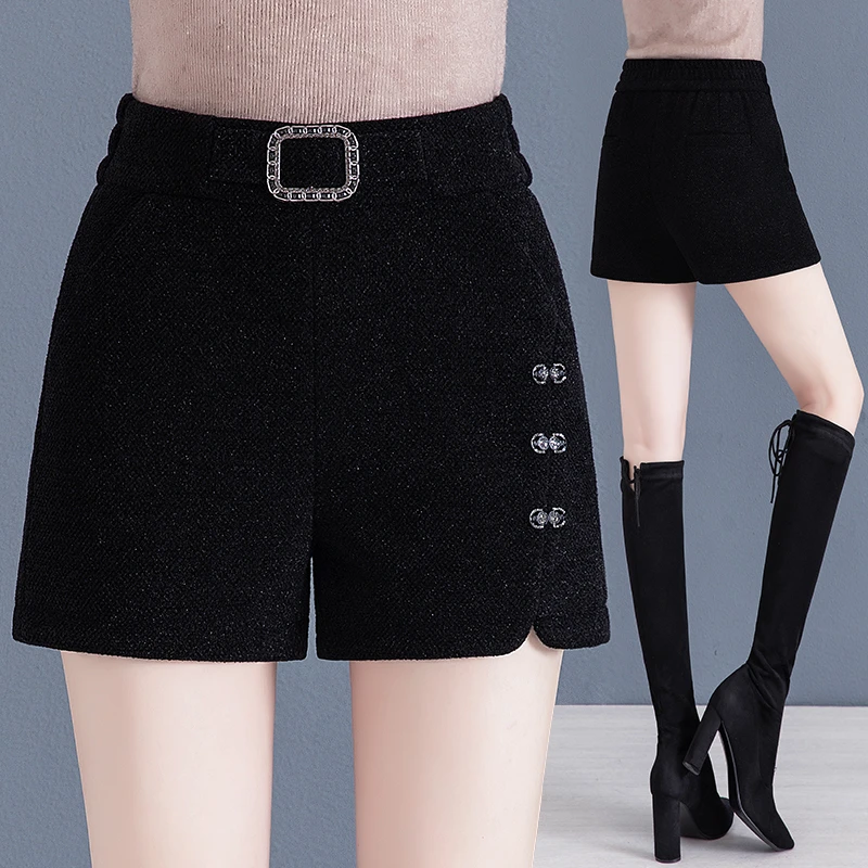 松紧腰水貂绒短裤女2023冬季新款洋气显瘦阔腿a字短裤外穿靴裤子