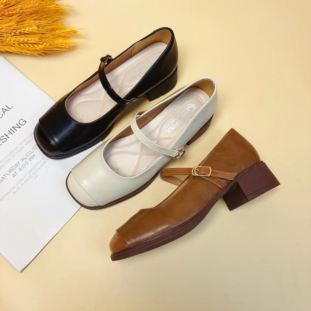 【品牌力荐】2025新款春季复古玛丽珍单中粗跟仙女风气质方头鞋9756