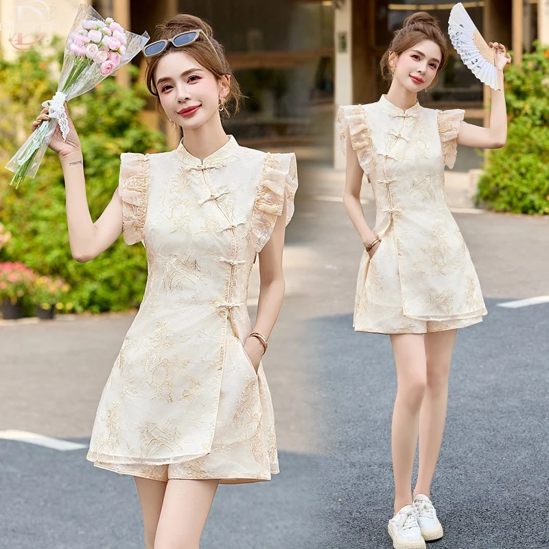 新中式国风改良旗袍套装女2025年夏新款气质减龄衬衫短裤两件套