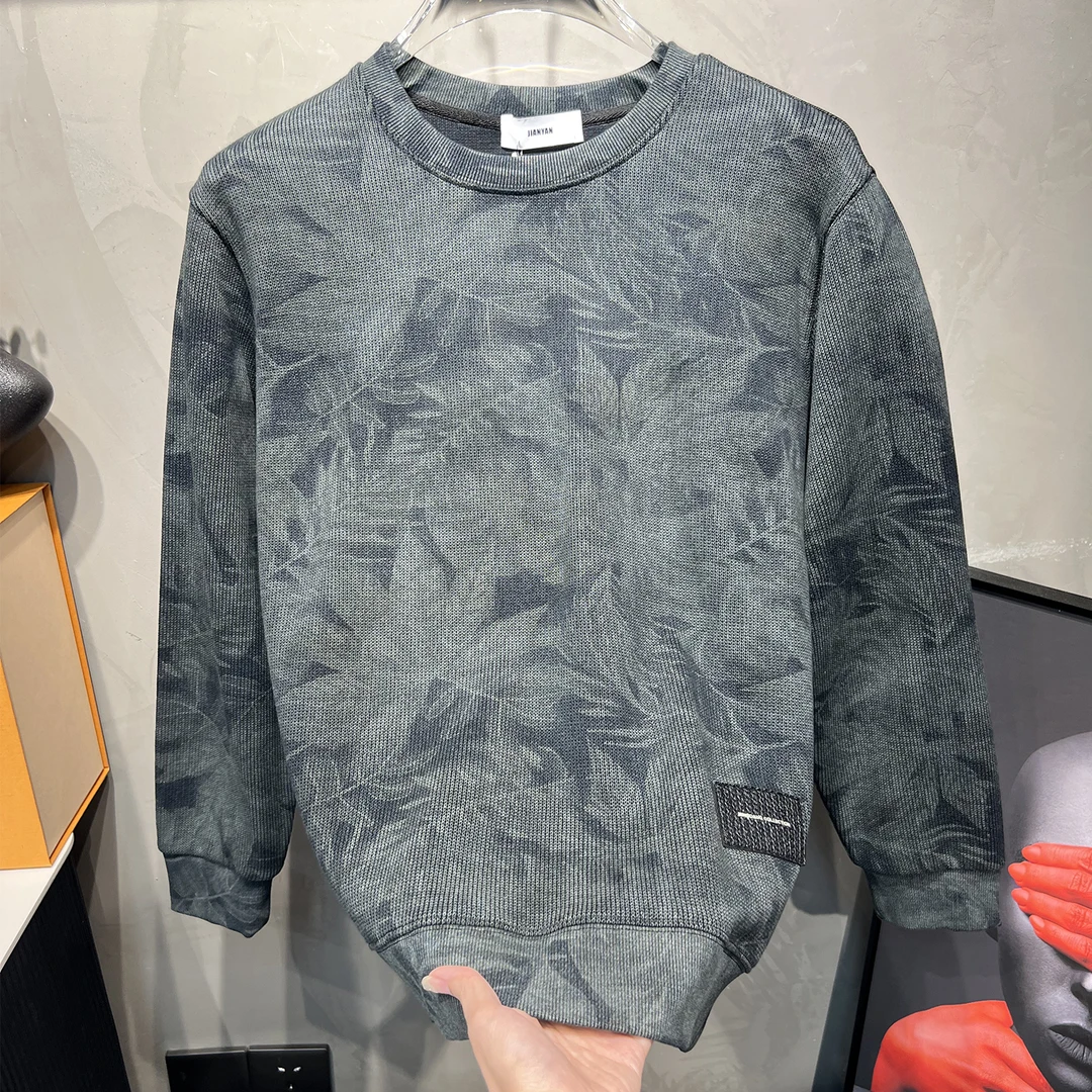 欧洲站男士时尚个性圆领扎染设计感卫衣潮流百搭帅气套头洋气上衣