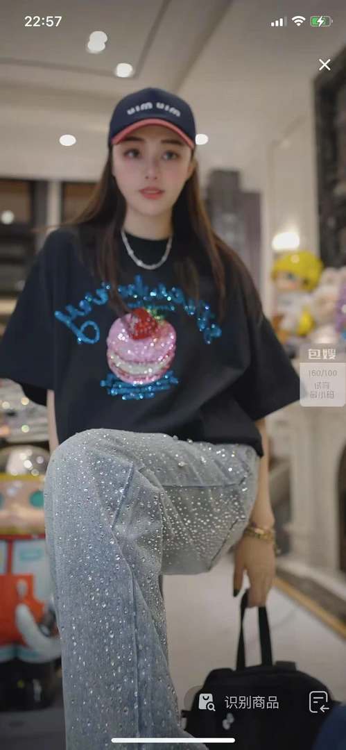 包嫂-【W174黑色蛋糕】2025年新T恤重工百搭春夏季款短袖半袖