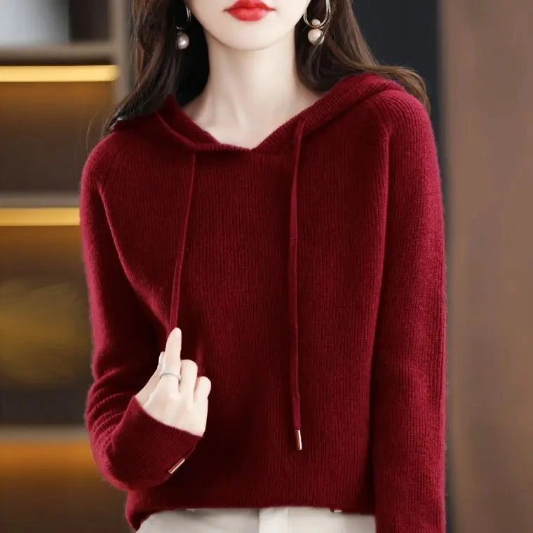 【100%正品撤柜】连帽羊毛衫卫衣秋冬新款加厚带羊毛钩花连帽卫衣