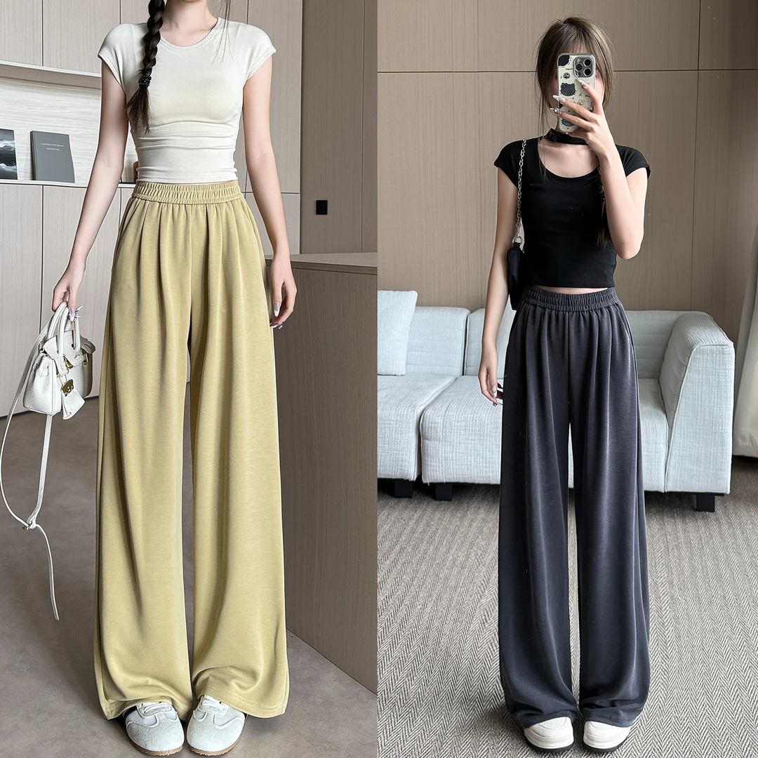 小个子冰丝阔腿裤女铜氨丝夏季薄款裤子冰丝直筒裤百搭宽松休闲裤