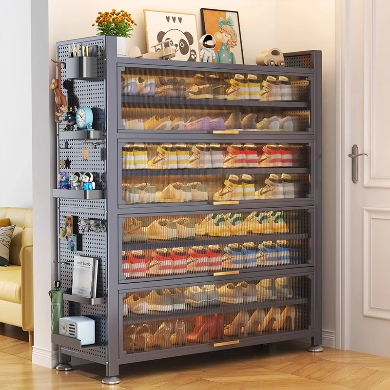 家用钢制鞋柜门口多层大容量防尘收纳柜玄关入户一体靠墙落地鞋架