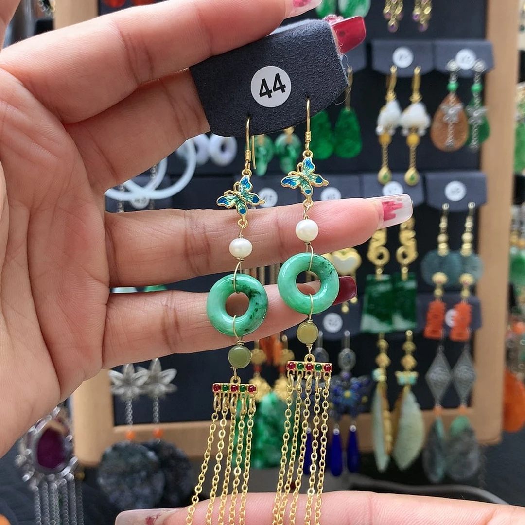 【闪购商品】翡翠耳饰银S925镶嵌耳坠