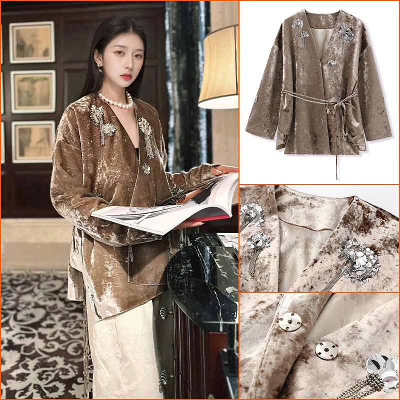 新款高端新中式国风立体装饰设计感宽松轻奢复古女 M8062上衣