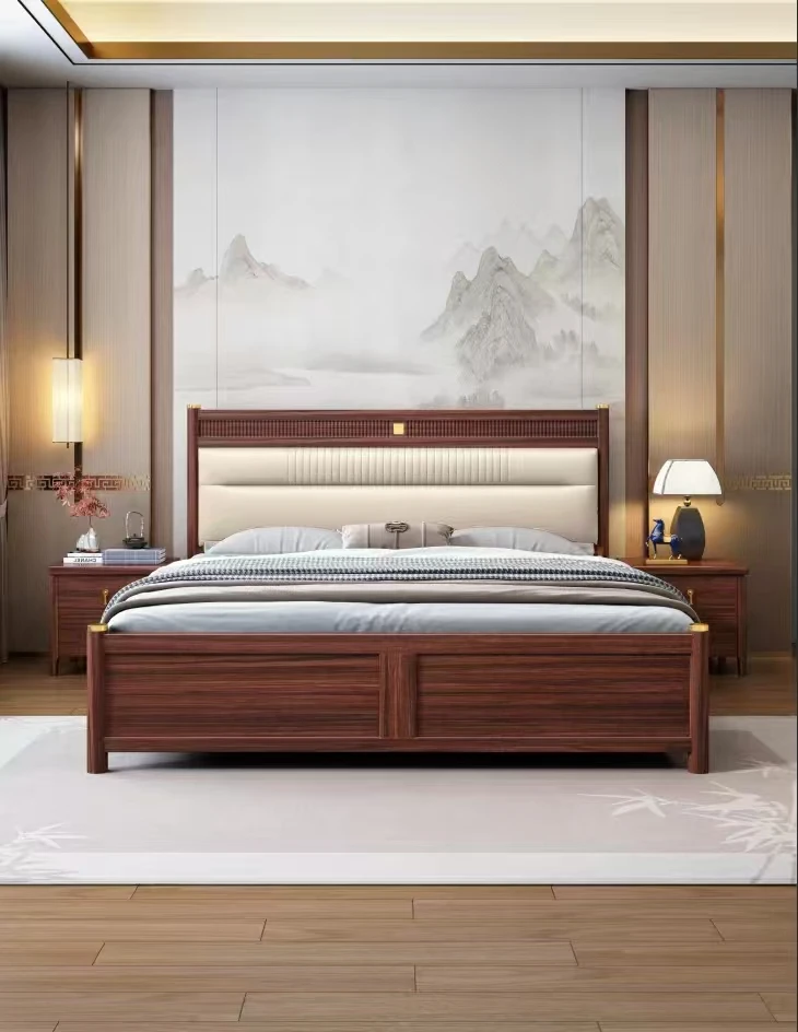 新中式主卧床婚床气压储物实木床乌金木轻奢单人双人床1.5米1.8米