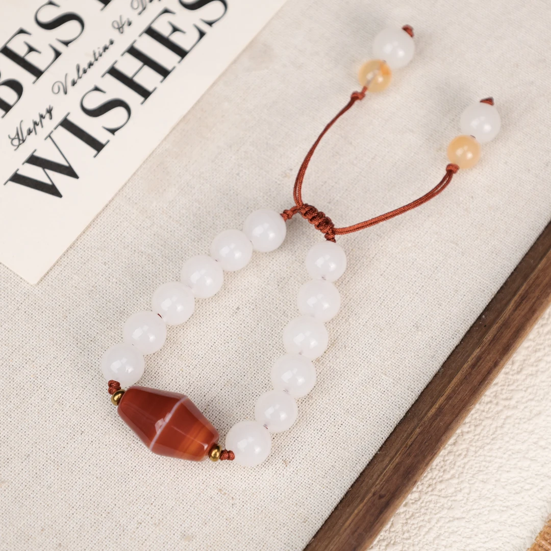 LZ3585-1深红色缠丝玛瑙锥形药师一线白料琉璃手绳