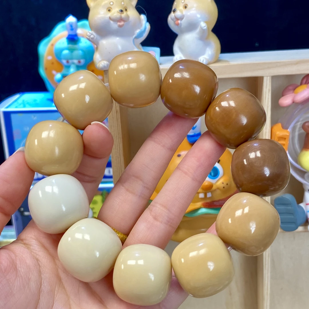 臻品象牙果原果雕刻老师傅精工渐变老型桶珠手串微瑕