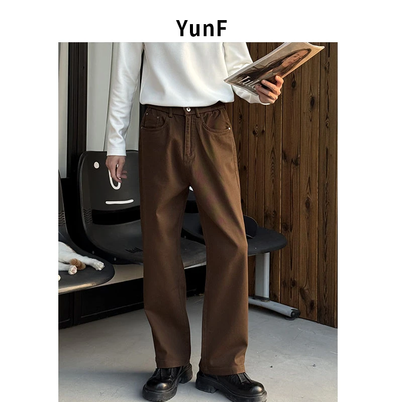 YunF 25A/W 秋冬「厚款洗水 立裁」重磅亲肤宽松纯色直筒休闲裤男