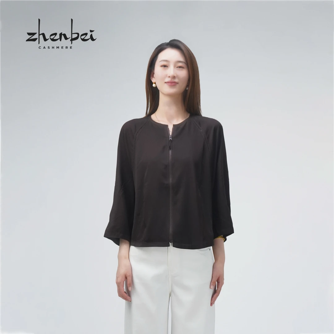 ZB/珍贝 春夏新品 桑蚕丝拉链蝙蝠女衫/H104031