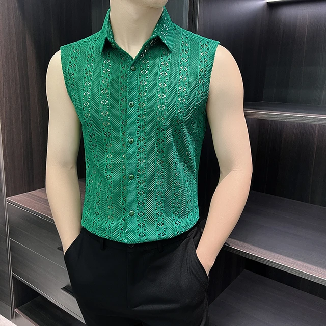 镂空无袖衬衫男士夏季冰丝薄款2025新款潮流痞帅速干坎肩背心男款